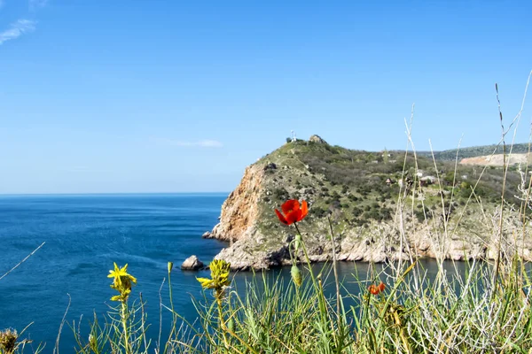 Fekete Tenger Hatalmas Hegyek Balaklava Crimea — Stock Fotó