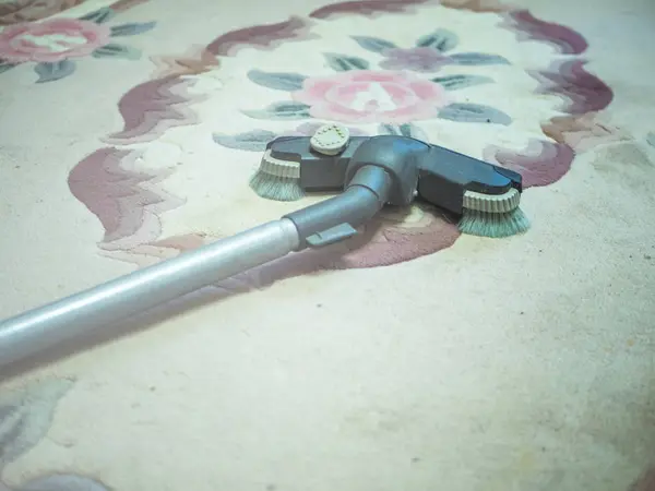 Vacuum Cleaner Lying Dirty Carpet Close — Stock Photo, Image