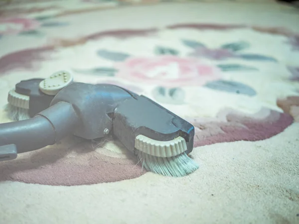 Vacuum Cleaner Lying Dirty Carpet Close — Stock Photo, Image