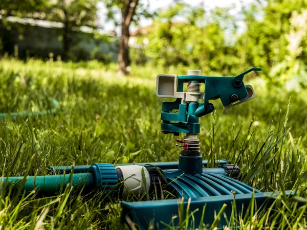 Turned Garden Watering Sprinkers Grass — Stock Photo, Image