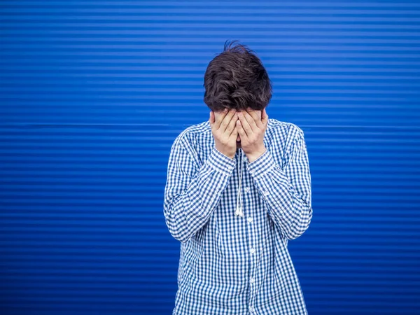 Zwei Hände Gesicht Enttäuschendes Facepalm Zeichen — Stockfoto