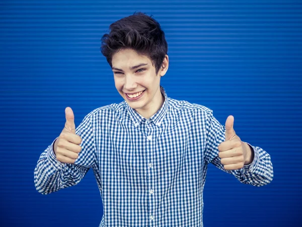 Smiling Happy Person Showing Thumbs — Stock Photo, Image