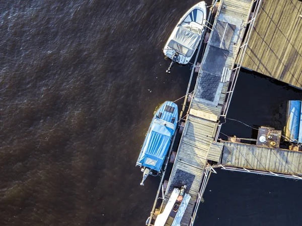 Сверху Вниз Вид Двух Моторных Лодок Морском Побережье — стоковое фото