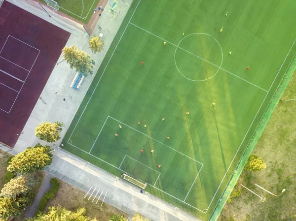 Parte Aérea Campo Futebol Onde Equipes Nacionais Praticam Campeonato Copa — Fotografia de Stock