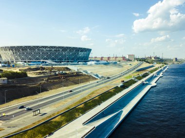 volgograd arena futbol stadyumu Nehri yakınında havadan görünümü