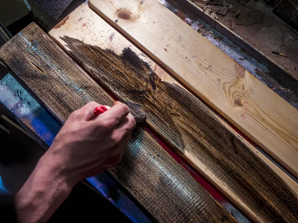 Hautnah Hand Bemalt Die Holzoberfläche — Stockfoto