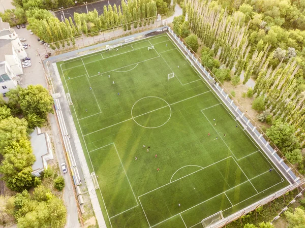 Luchtfoto Voetbal Veld Praktijk Een Zomer Dag Drone Schoot — Stockfoto