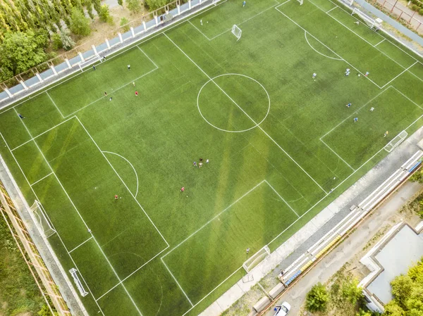 Treino Campo Futebol Aéreo Dia Verão Drone Shot — Fotografia de Stock