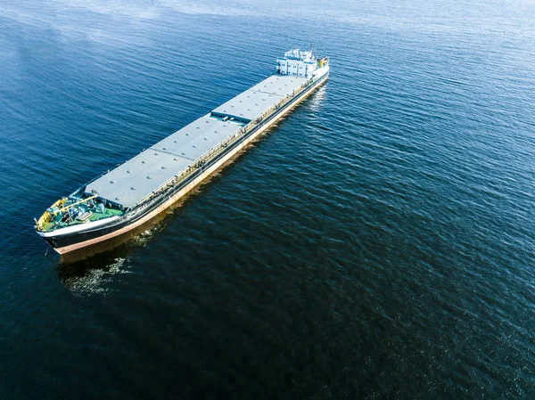 Vue Aérienne Grands Navires Fret Sur Mer Isolés Jour Été — Photo