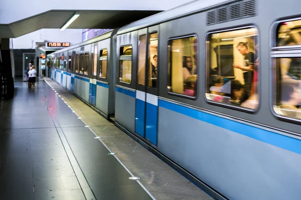 Passenger Modern Subway Train Running Fast Station Motion Blur — Stock Photo, Image