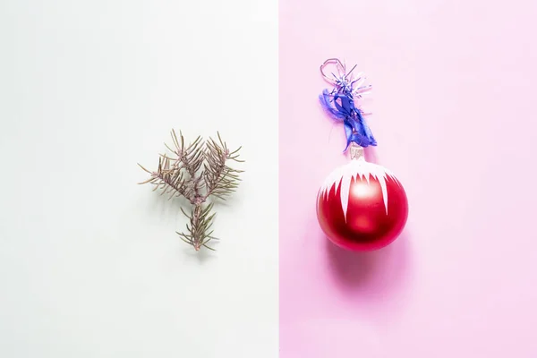 Creative double color flat lay of christmas decoration concept f — стоковое фото