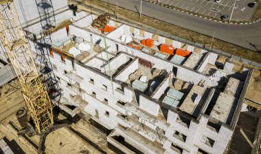 Proje f bina düz blok hava üstten görünüm