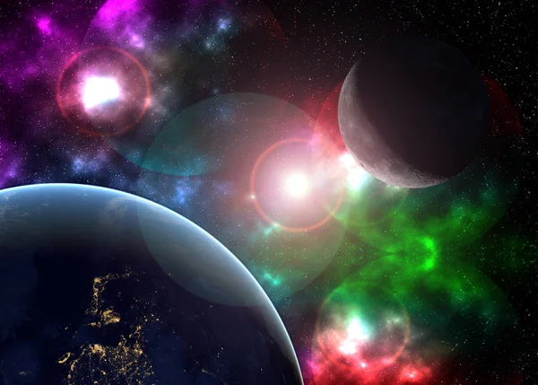 Creative cosmic art. moon and earth in dark space galaxy. Elements of this image furnished by NASA f — Stock Photo, Image