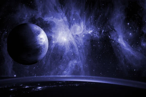 Close up planet earth biosphere in space with stars and galaxy on background. Elements of this image furnished by NASA. f — Stock Photo, Image