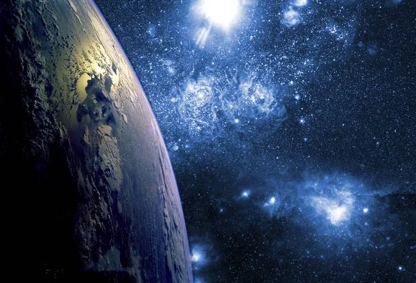 Fermer la biosphère de la planète Terre dans l'espace avec des étoiles et une galaxie en arrière-plan. Éléments de cette image fournis par la NASA. f — Photo