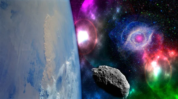 Fechar a biosfera do planeta Terra no espaço com estrelas e galáxias em segundo plano. Elementos desta imagem fornecidos pela NASA. f) — Fotografia de Stock