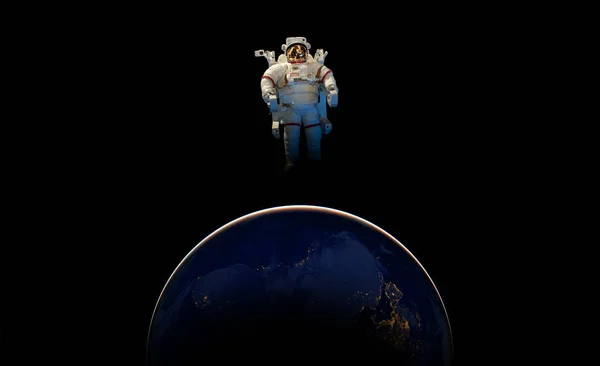 抽象壁纸或宇航员在地球附近的外层空间飞行。美国宇航局提供的这张图片的元素 — 图库照片