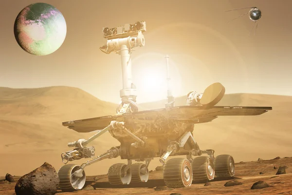 Futuristic mars rover exploring vasts of red planet b — Stock Photo, Image