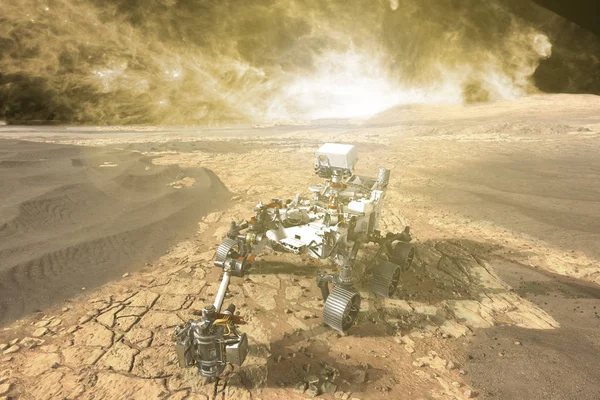 Futuristic mars rover exploring vasts of red planet f — Stock Photo, Image