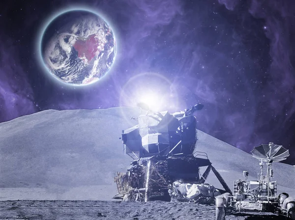 从月球表面看行星地球 b. 这张图片的元素由美国宇航局提供 — 图库照片