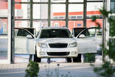 kişi bir istasyon woth özel bir temizleyici, oto yıkama hizmetleri arabasını yıkama