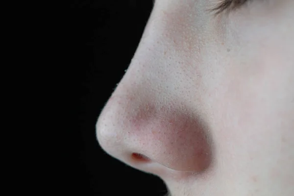 Primer plano macro de una nariz humana, partes del cuerpo —  Fotos de Stock