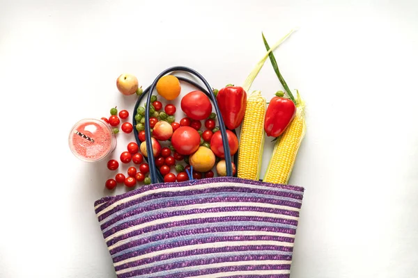 Top View Eco Natural Farmer Fruit Vegetable Fall Out Bag — 스톡 사진