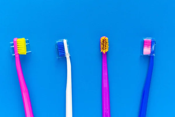 Top View Set Four Color Classic Toothbrush Color Surface Flat — Stock Photo, Image