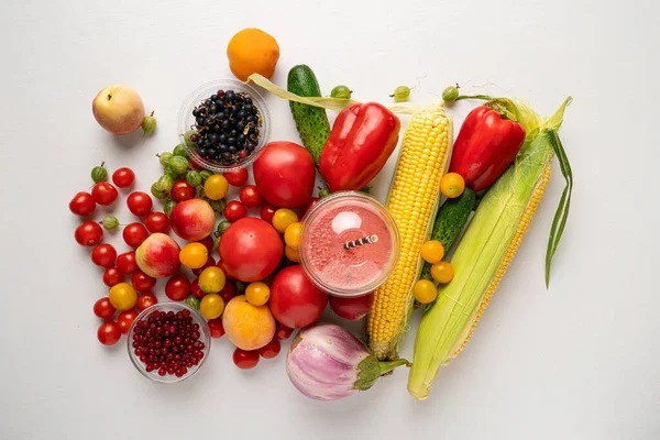 Вид Сверху Биоздоровую Смесь Различных Фруктов Овощей Цветной Поверхности — стоковое фото