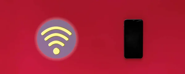 Черный смартфон на цветном фоне с иконкой wi-fi сигнала, концепция веб-коммуникаций — стоковое фото