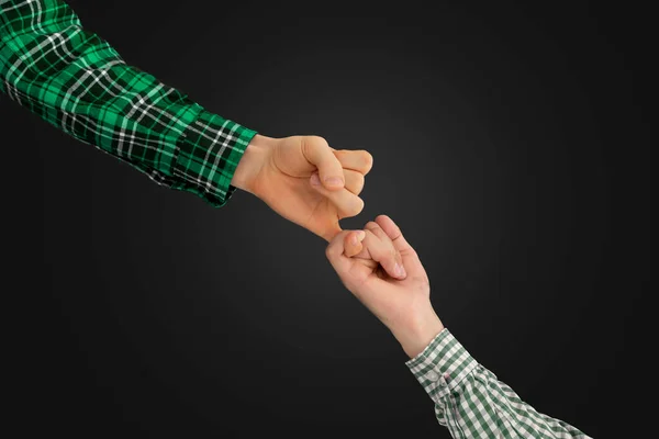 Close Two People Hook Little Fingers Each Other Isolated Simple — Stock Photo, Image