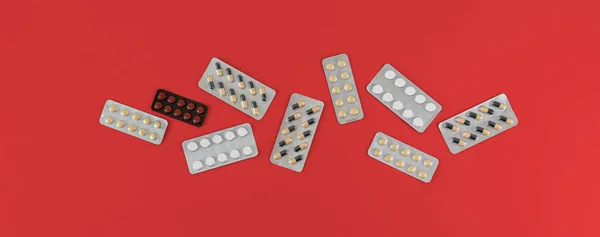 Medicamente Antibiotice Tratament Medicație Industria Farmaceutică Pachet Capsule Blister Banner — Fotografie, imagine de stoc