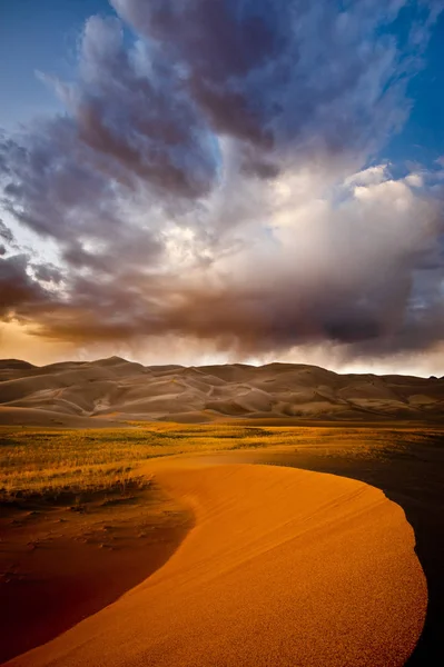 Dunes Sable Fin Soirée Sous Ciel Orageux — Photo