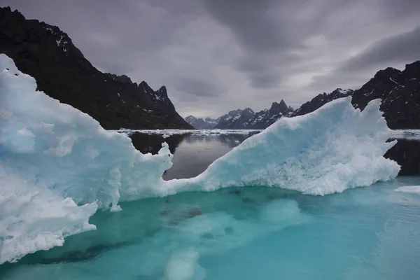 Icebergs Fiord Dramatic Cloudy Sky — Stock Photo, Image