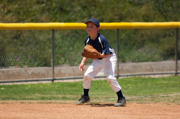 Little League Honkbal Infielder Klaar Voor Een Grondbal — Stockfoto