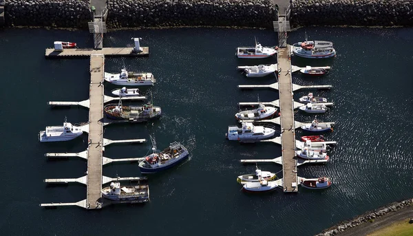 Aerial Shot Small Fishing Boats Harbour Keflavik — Stock Photo, Image