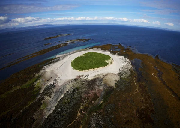 Aerial View Beach Green Vegetation Blue Sky — Stock Photo, Image