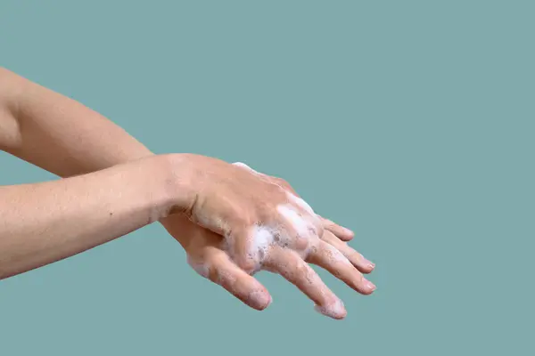 Lähikuva Kädet Saippualla Taustalla Käsite Hygienia Terveydenhuolto — kuvapankkivalokuva
