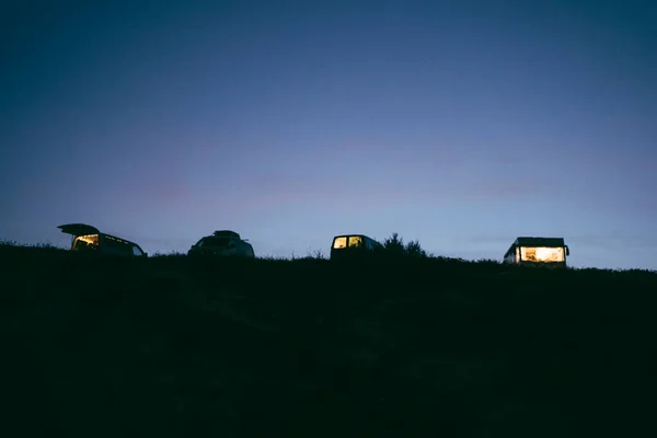 Přívěsy Zaparkované Noc Cabo Gata Španělsko — Stock fotografie