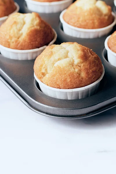 Close Muffins Caseiros Bandeja Muffin — Fotografia de Stock