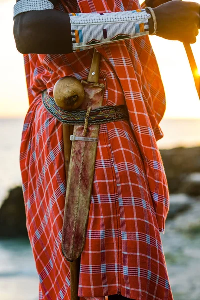 Maasai Man Pláži Zanzibar Mjini Magharibi Region Tanzanie — Stock fotografie