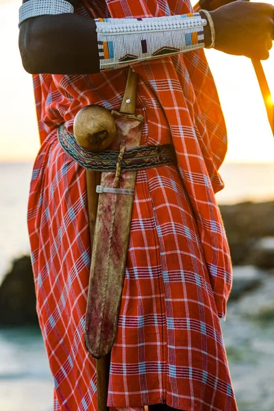 Maasai Homme Sur Plage Zanzibar Région Mjini Maghxoi Tanzanie — Photo