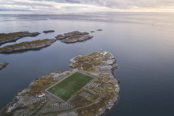 Football Soccer Stadium Lofoten Norway Aerial View — Stock Photo, Image