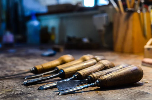 Violin Maker Luthier Tools Wood Carving Cremona Italy — Stock Photo, Image