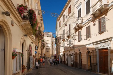 Alghero, İtalya 5 Eylül 2017. Cityscape Eski şehrin Alghero İtalyan Sardunya Adası