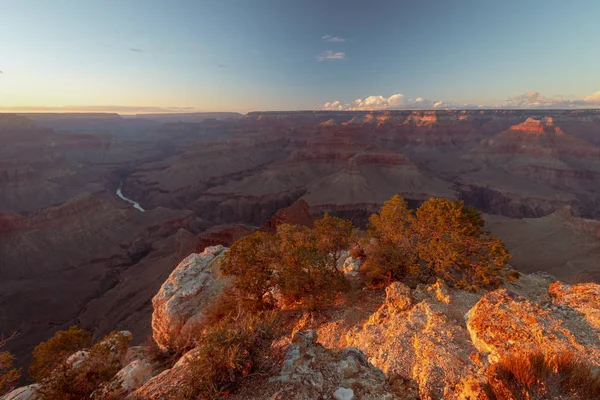 Solnedgång Vid Grand Canyon Mohave Punkt Solig Kväll Höst — Stockfoto