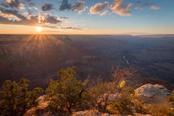 Solnedgång Vid Grand Canyon Mohave Punkt Solig Kväll Höst — Stockfoto