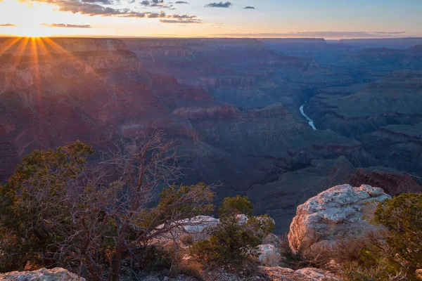 Solnedgång Vid Grand Canyon Mohave Punkt Solig Kväll Höst — Stockfoto