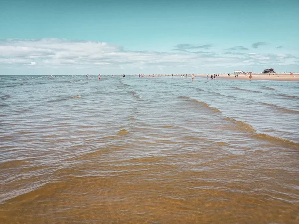 Sığ Düşük Tide Almanya Peter Ording Plajda Kuzey Denizi Nin — Stok fotoğraf