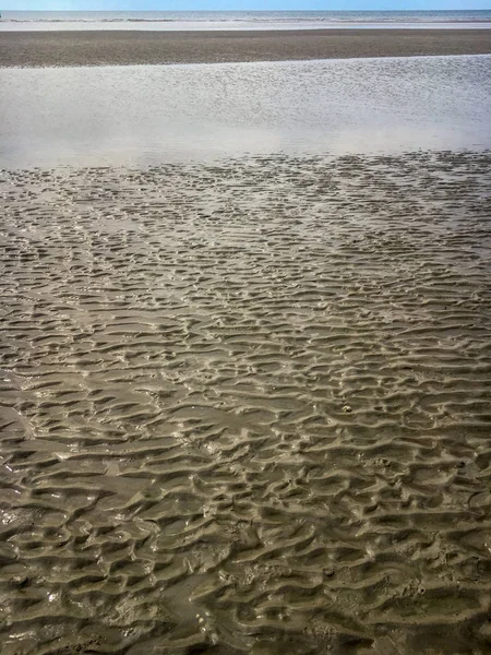 Ondulações Areia Com Pouco Água Maré Baixa Praia Mar Norte — Fotografia de Stock